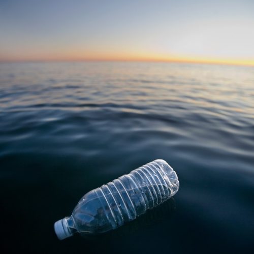 plastic bottle floating in ocean