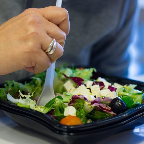 Plastic food container and single use plastic fork